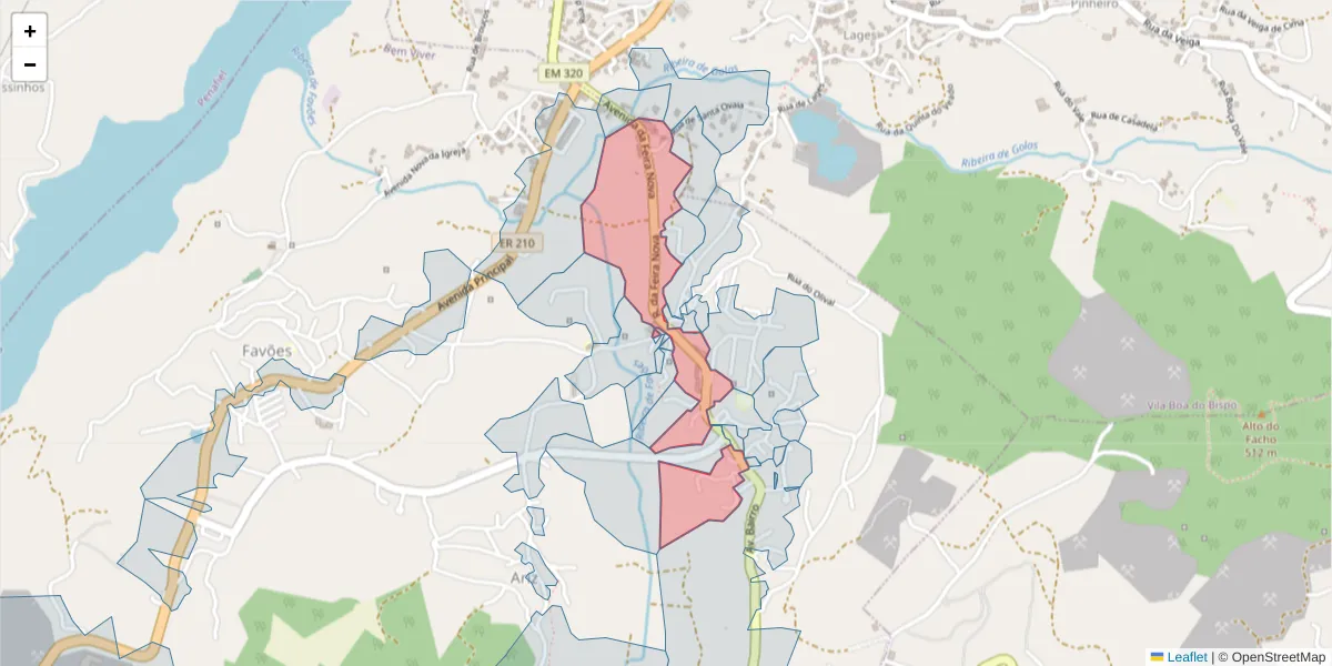 Mapa detalhado do código postal 4625-003 com limites, códigos postais vizinhos e agências dos correios
