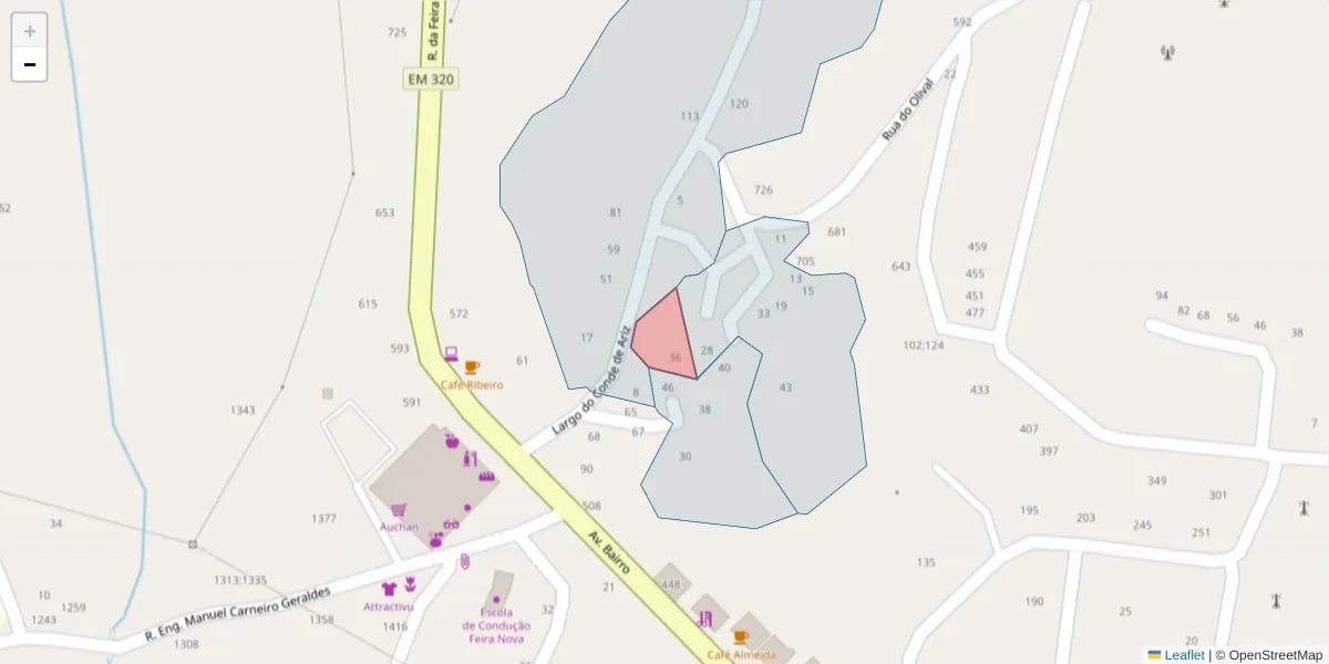 Mapa detalhado do código postal 4625-006 com limites, códigos postais vizinhos e agências dos correios