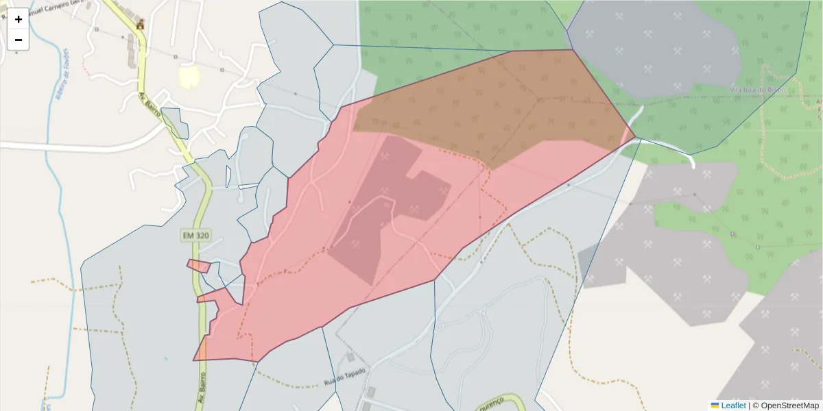 Mapa detalhado do código postal 4625-014 com limites, códigos postais vizinhos e agências dos correios