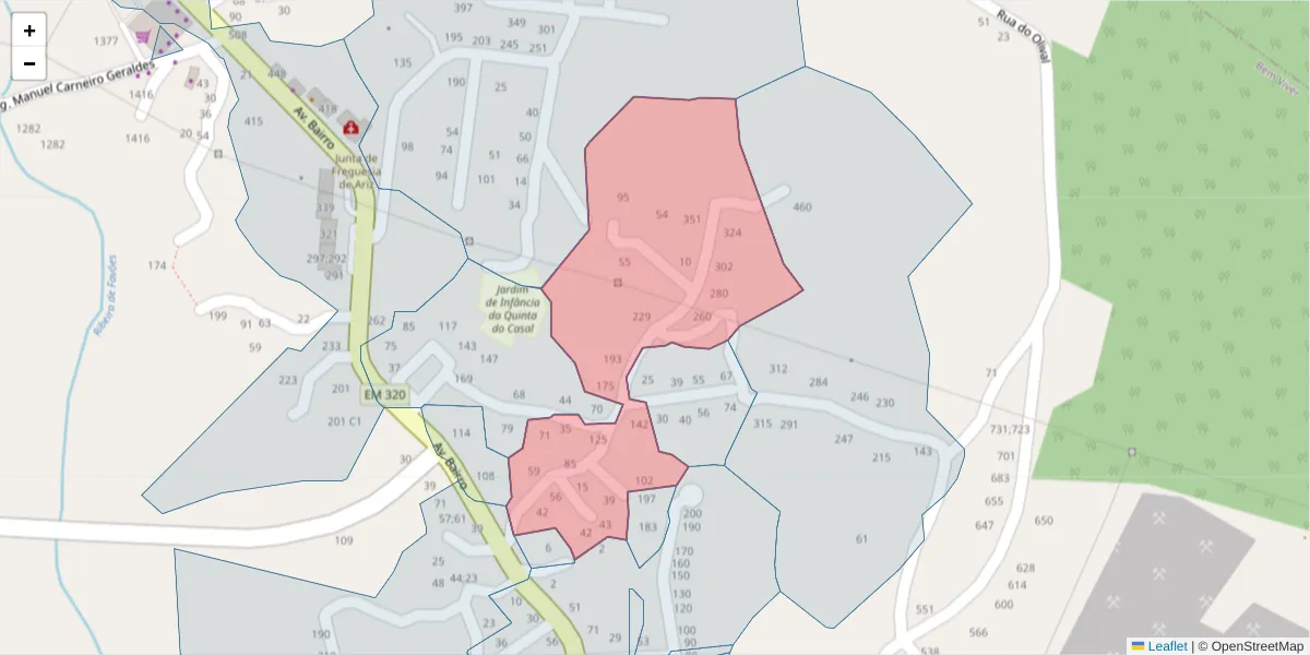 Mapa detalhado do código postal 4625-017 com limites, códigos postais vizinhos e agências dos correios