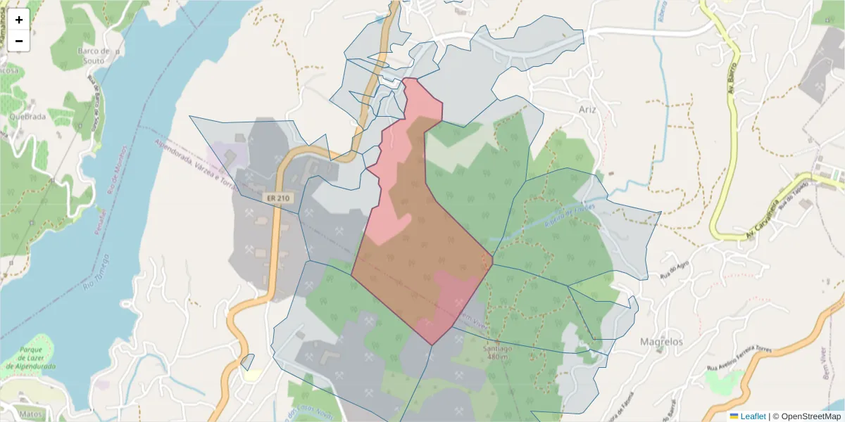 Mapa detalhado do código postal 4625-019 com limites, códigos postais vizinhos e agências dos correios