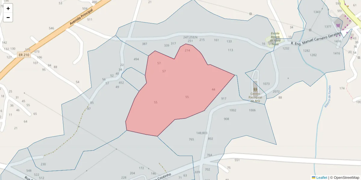 Mapa detalhado do código postal 4625-022 com limites, códigos postais vizinhos e agências dos correios