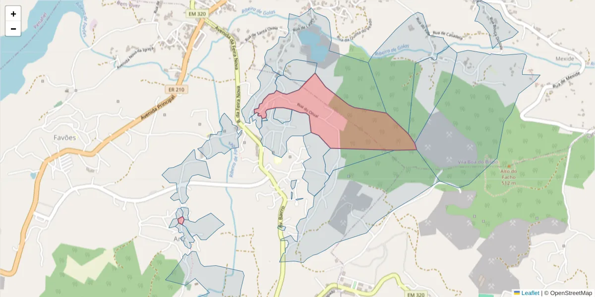 Mapa detalhado do código postal 4625-025 com limites, códigos postais vizinhos e agências dos correios