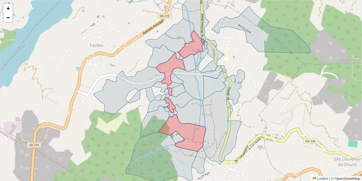 Mapa detalhado do código postal 4625-029 com limites, códigos postais vizinhos e agências dos correios