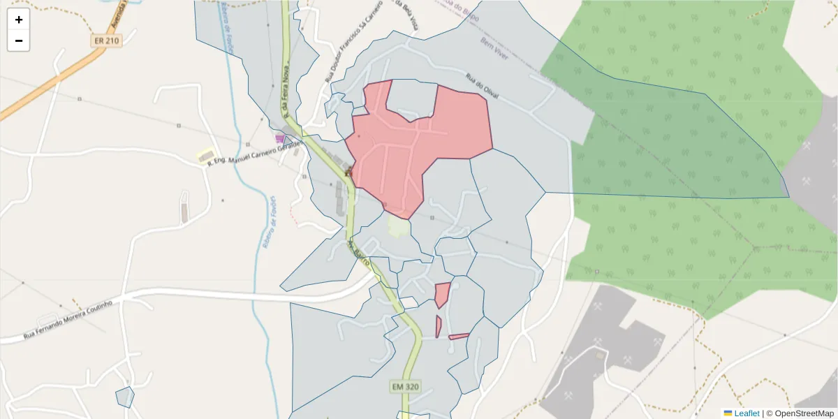 Mapa detalhado do código postal 4625-032 com limites, códigos postais vizinhos e agências dos correios