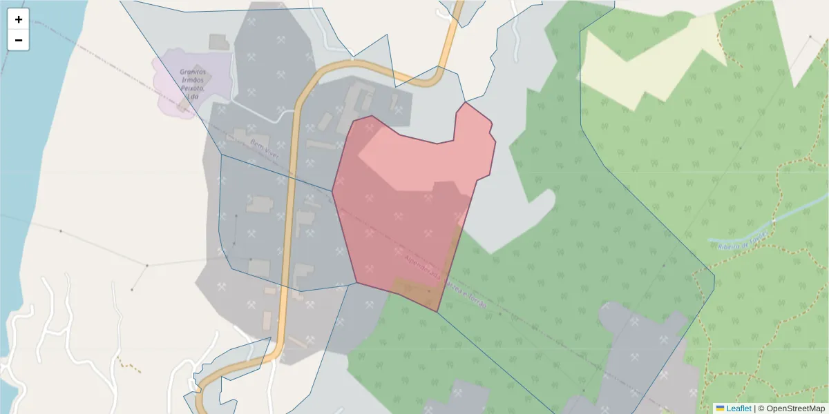 Mapa detalhado do código postal 4625-036 com limites, códigos postais vizinhos e agências dos correios