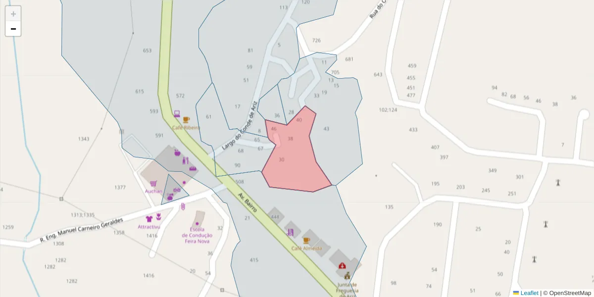 Mapa detalhado do código postal 4625-037 com limites, códigos postais vizinhos e agências dos correios