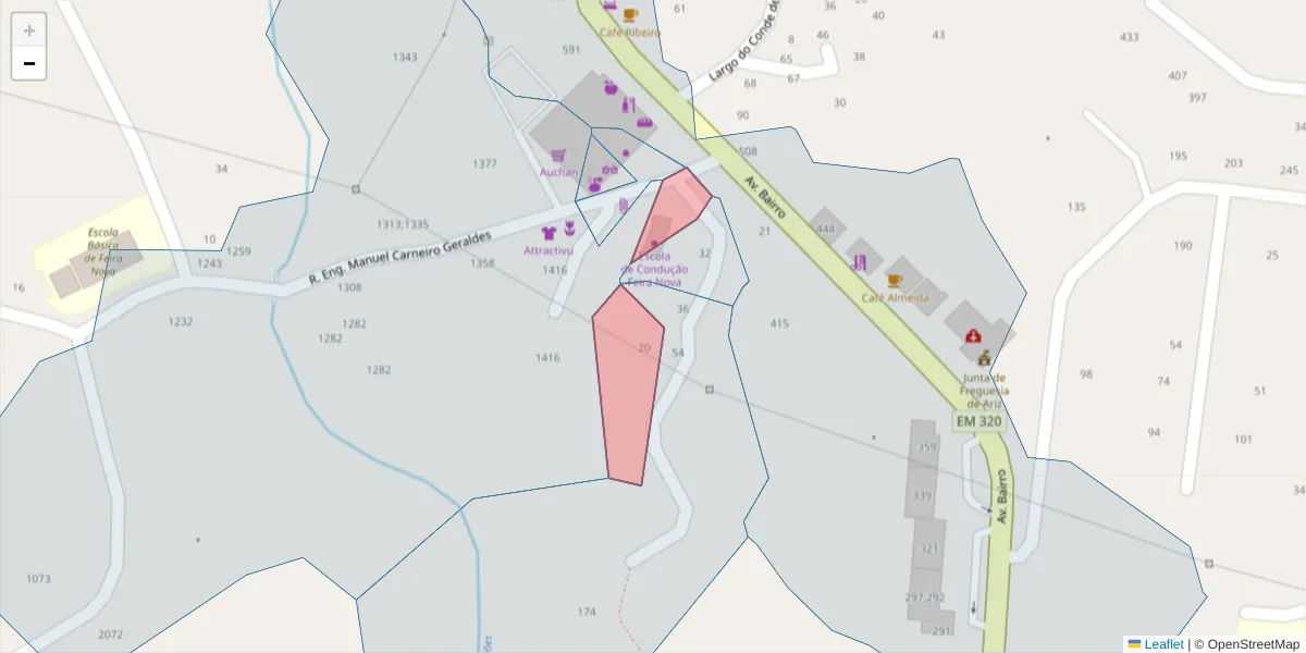 Mapa detalhado do código postal 4625-054 com limites, códigos postais vizinhos e agências dos correios