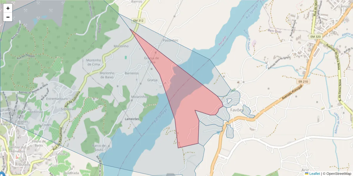 Mapa detalhado do código postal 4625-086 com limites, códigos postais vizinhos e agências dos correios