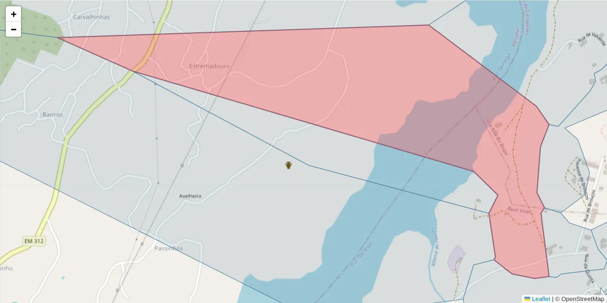 Mapa detalhado do código postal 4625-122 com limites, códigos postais vizinhos e agências dos correios
