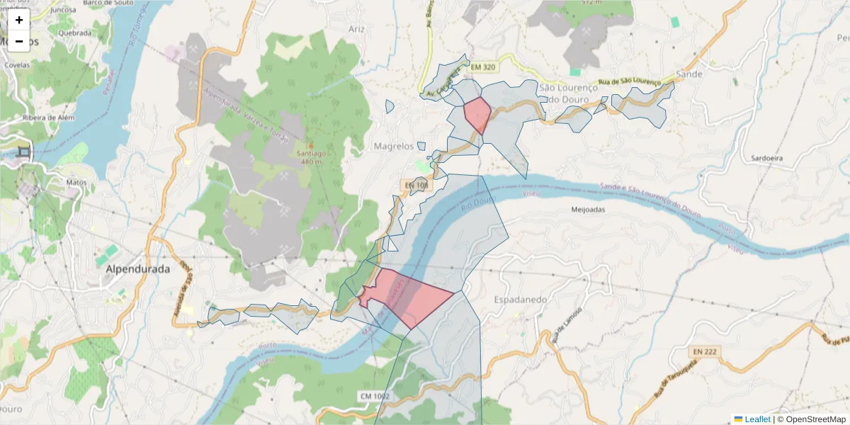 Mapa detalhado do código postal 4625-138 com limites, códigos postais vizinhos e agências dos correios