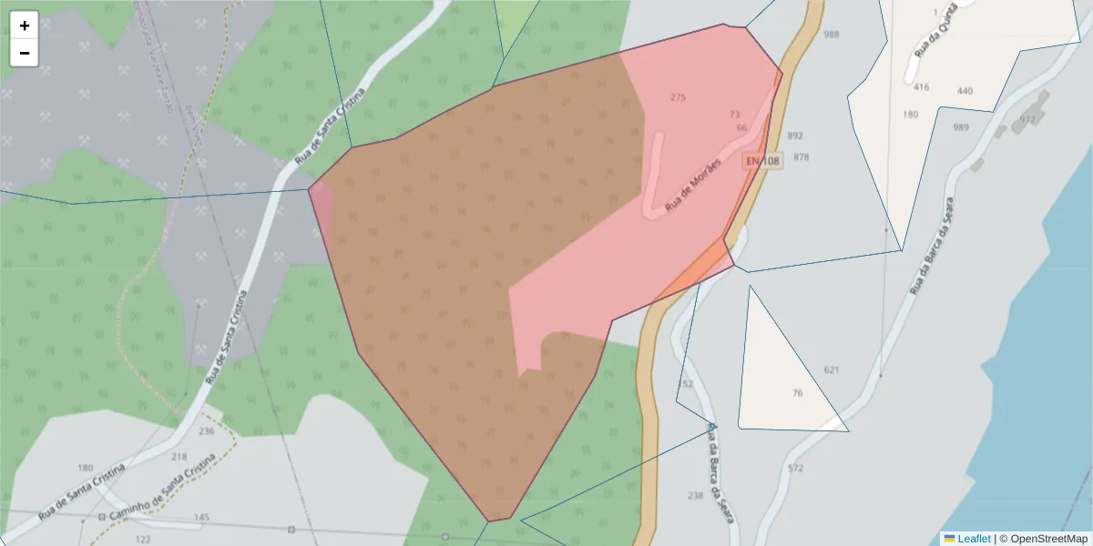Mapa detalhado do código postal 4625-166 com limites, códigos postais vizinhos e agências dos correios