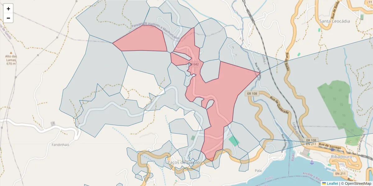 Mapa detalhado do código postal 4625-192 com limites, códigos postais vizinhos e agências dos correios