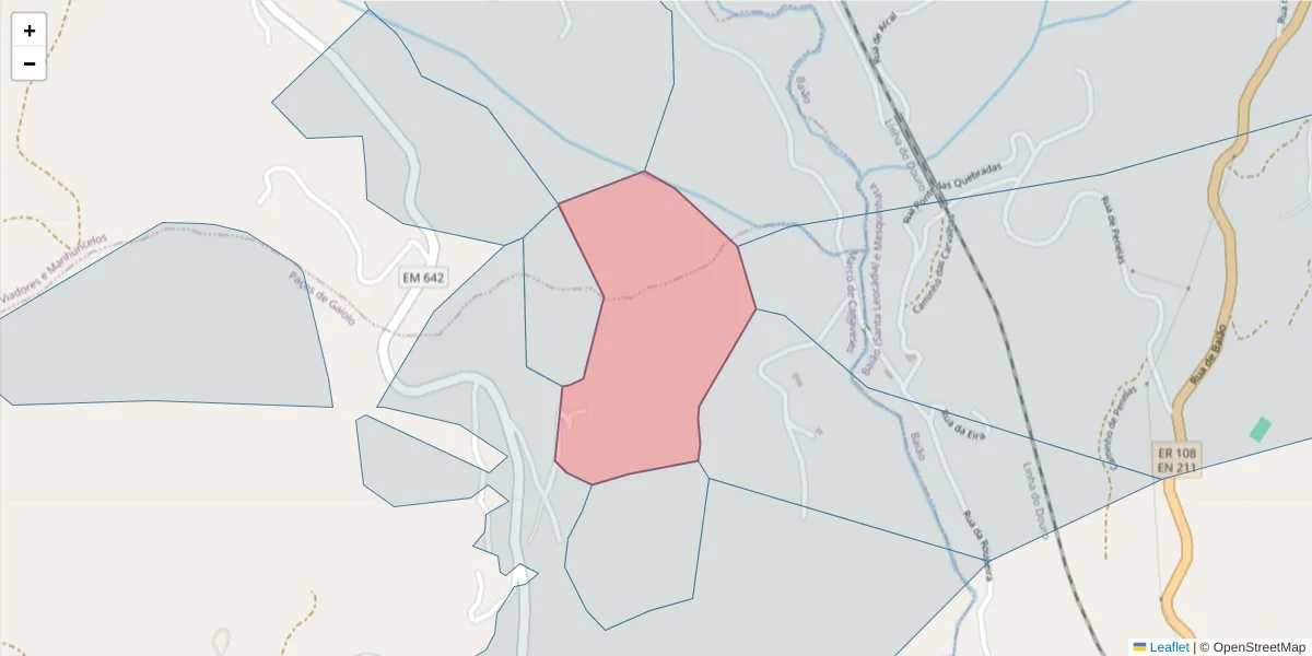 Mapa detalhado do código postal 4625-195 com limites, códigos postais vizinhos e agências dos correios