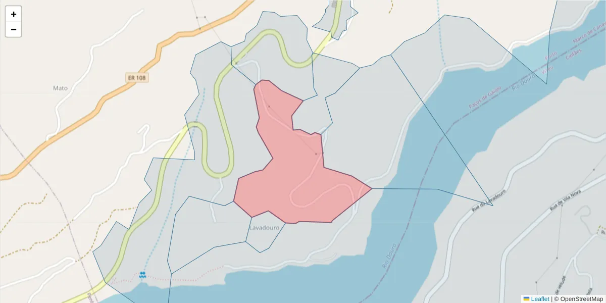 Mapa detalhado do código postal 4625-198 com limites, códigos postais vizinhos e agências dos correios