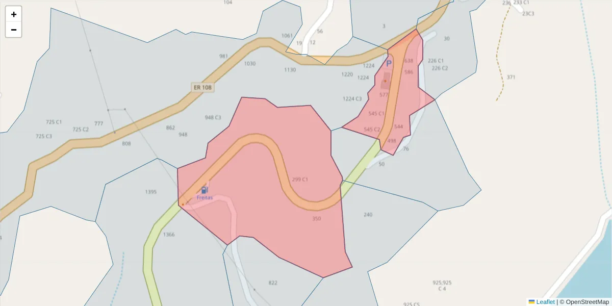 Mapa detalhado do código postal 4625-199 com limites, códigos postais vizinhos e agências dos correios