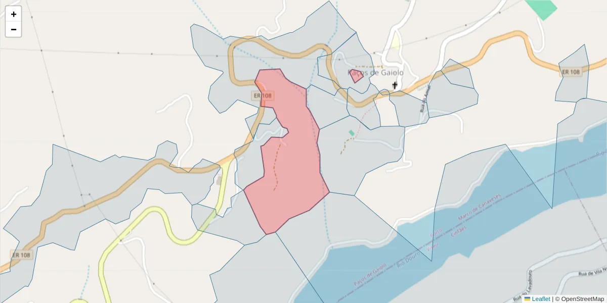 Mapa detalhado do código postal 4625-201 com limites, códigos postais vizinhos e agências dos correios