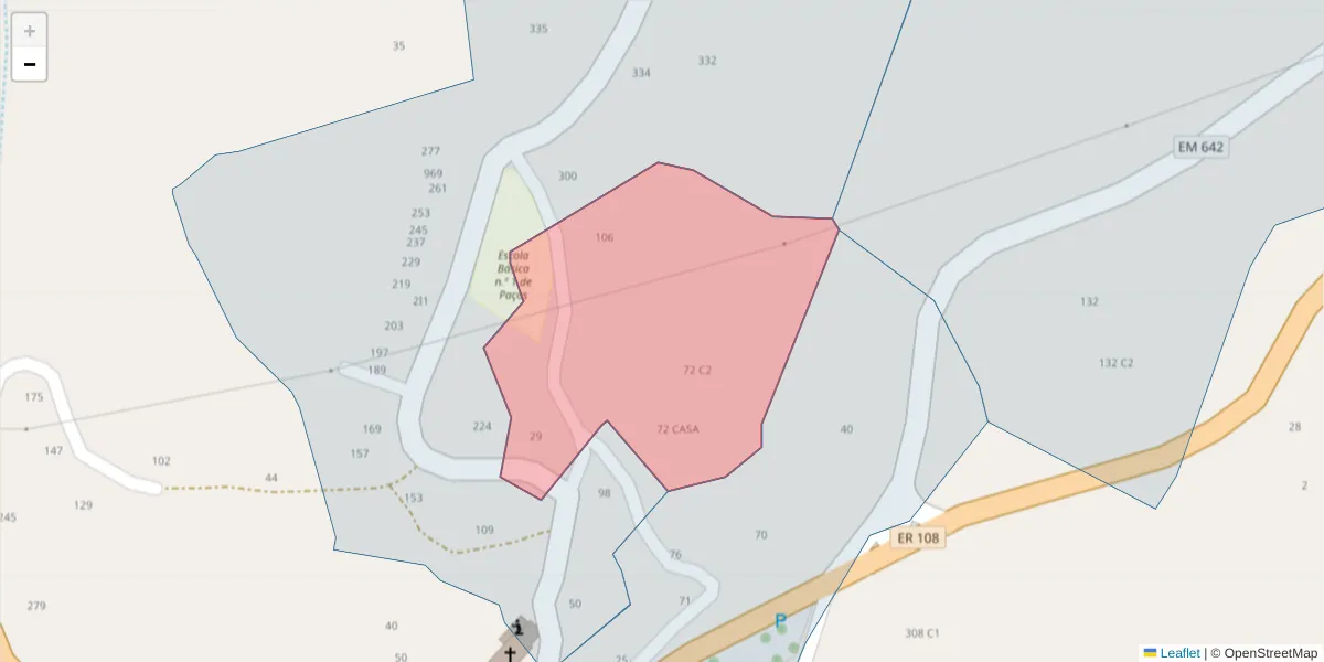 Mapa detalhado do código postal 4625-215 com limites, códigos postais vizinhos e agências dos correios