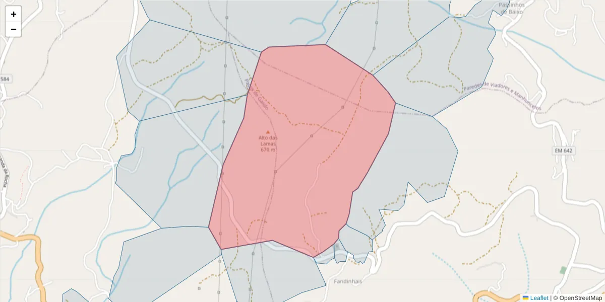 Mapa detalhado do código postal 4625-216 com limites, códigos postais vizinhos e agências dos correios