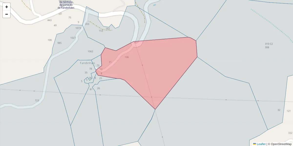 Mapa detalhado do código postal 4625-223 com limites, códigos postais vizinhos e agências dos correios