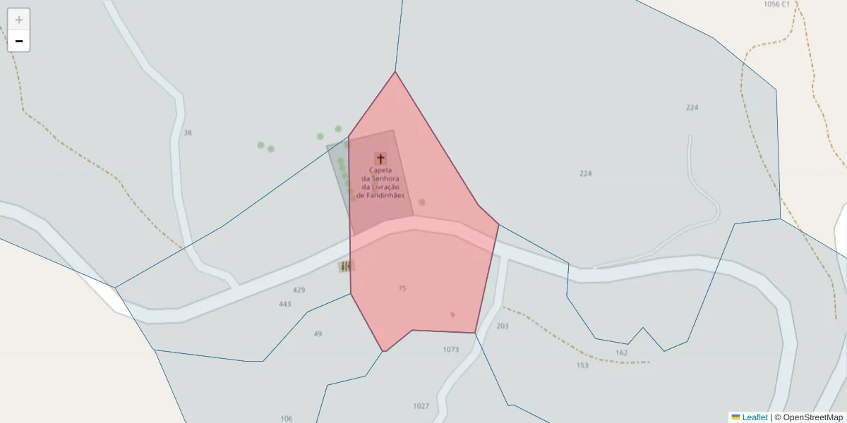Mapa detalhado do código postal 4625-225 com limites, códigos postais vizinhos e agências dos correios