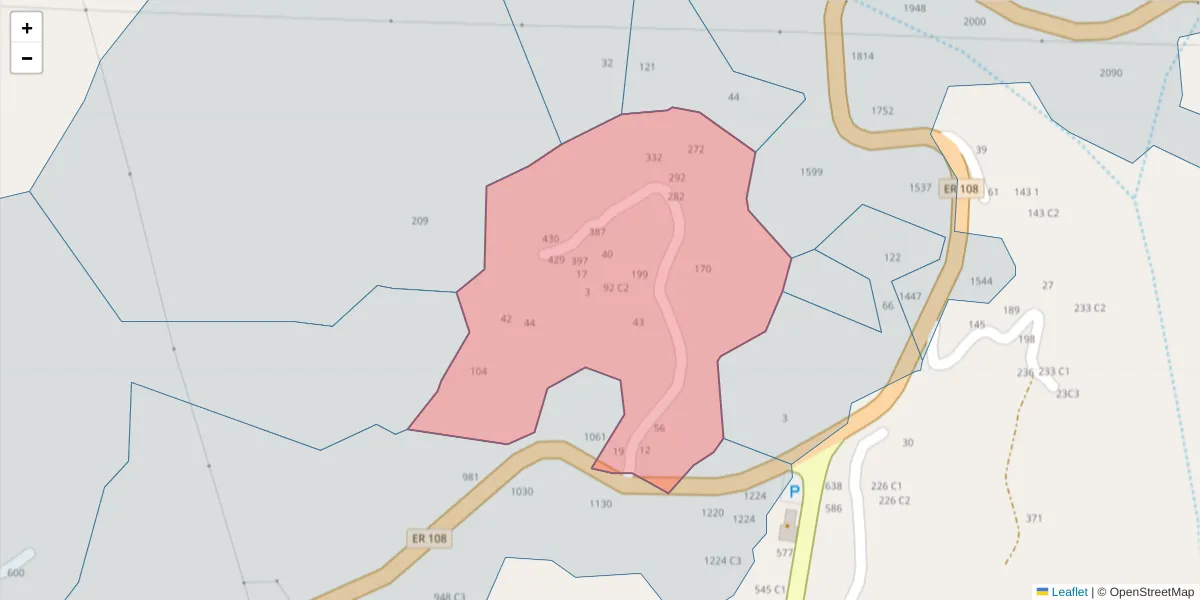 Mapa detalhado do código postal 4625-258 com limites, códigos postais vizinhos e agências dos correios