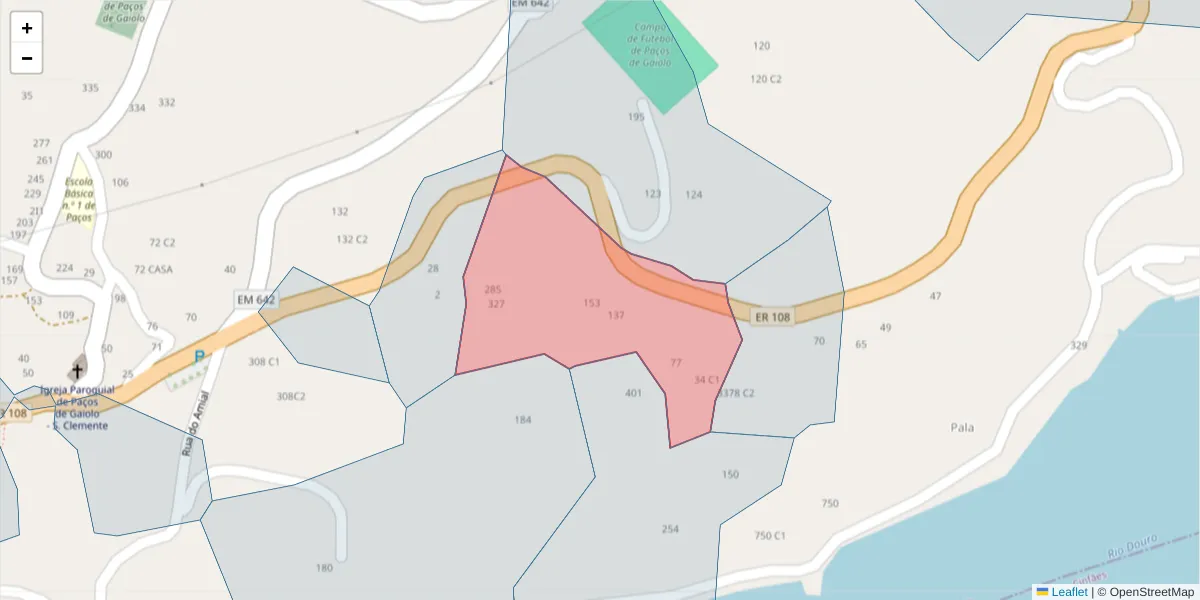 Mapa detalhado do código postal 4625-280 com limites, códigos postais vizinhos e agências dos correios