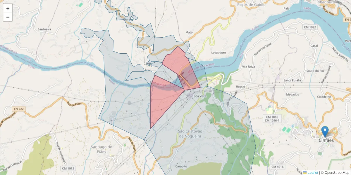 Mapa detalhado do código postal 4625-291 com limites, códigos postais vizinhos e agências dos correios
