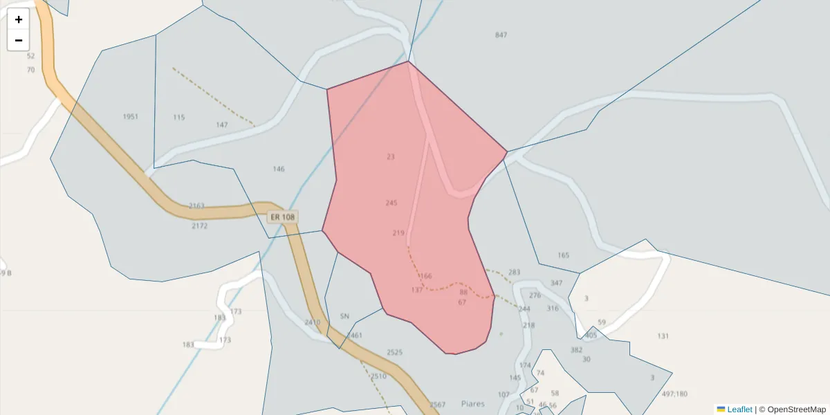 Mapa detalhado do código postal 4625-298 com limites, códigos postais vizinhos e agências dos correios