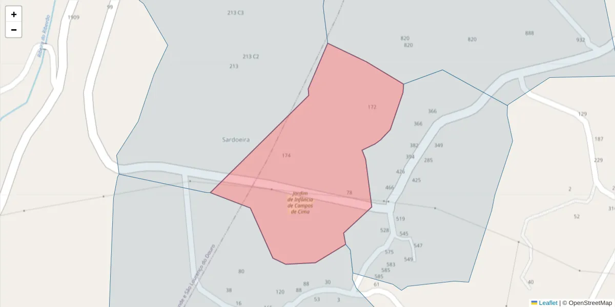 Mapa detalhado do código postal 4625-305 com limites, códigos postais vizinhos e agências dos correios