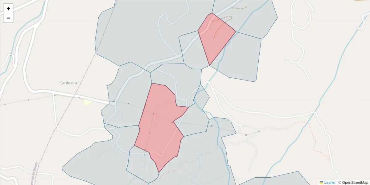 Mapa detalhado do código postal 4625-306 com limites, códigos postais vizinhos e agências dos correios