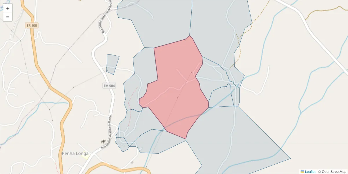 Mapa detalhado do código postal 4625-318 com limites, códigos postais vizinhos e agências dos correios