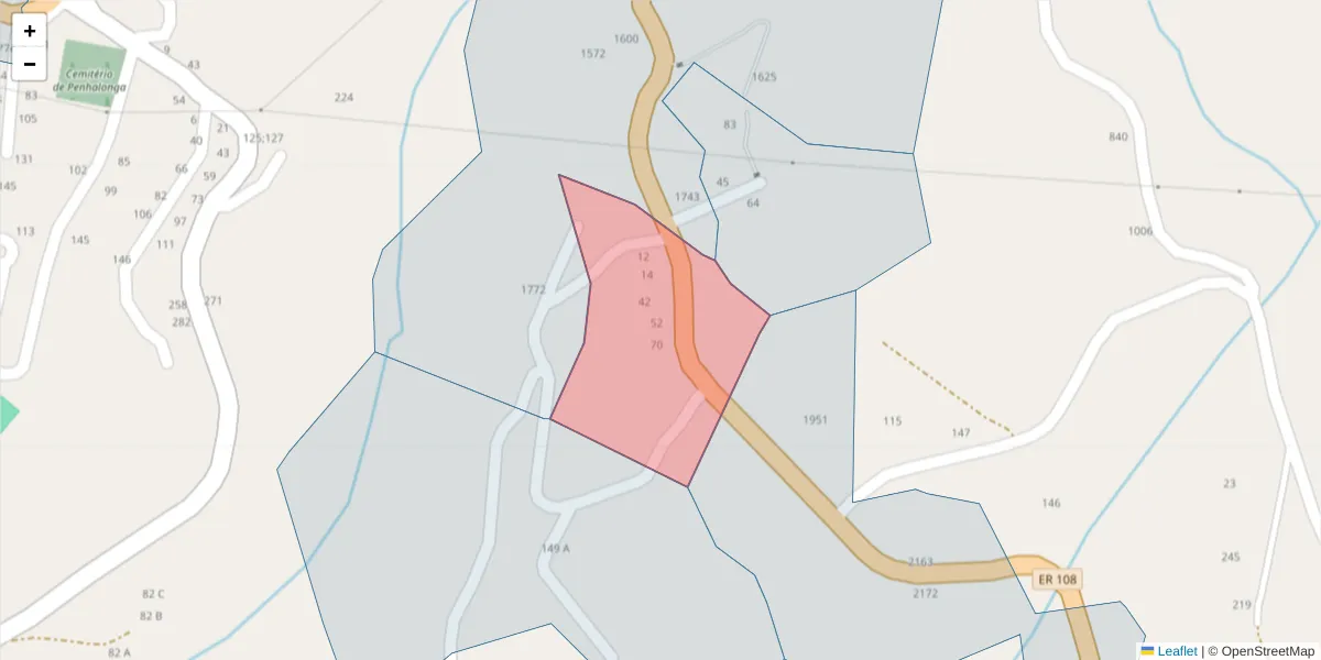 Mapa detalhado do código postal 4625-335 com limites, códigos postais vizinhos e agências dos correios