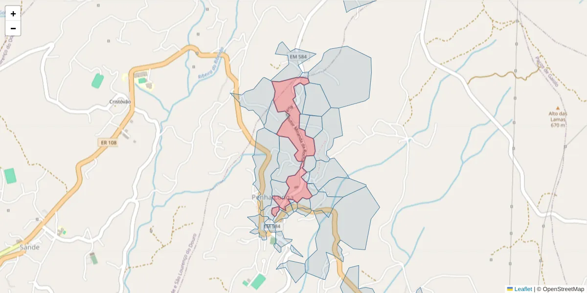 Mapa detalhado do código postal 4625-344 com limites, códigos postais vizinhos e agências dos correios