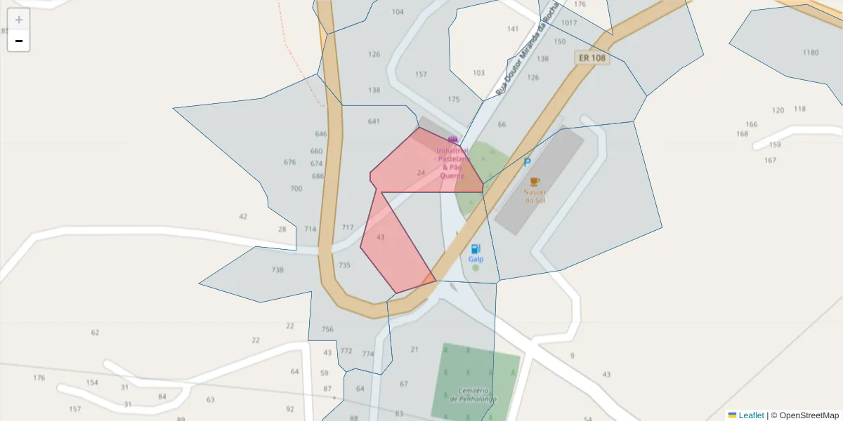 Mapa detalhado do código postal 4625-354 com limites, códigos postais vizinhos e agências dos correios