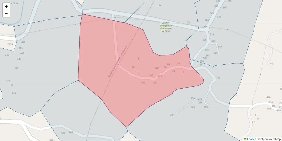 Mapa detalhado do código postal 4625-368 com limites, códigos postais vizinhos e agências dos correios