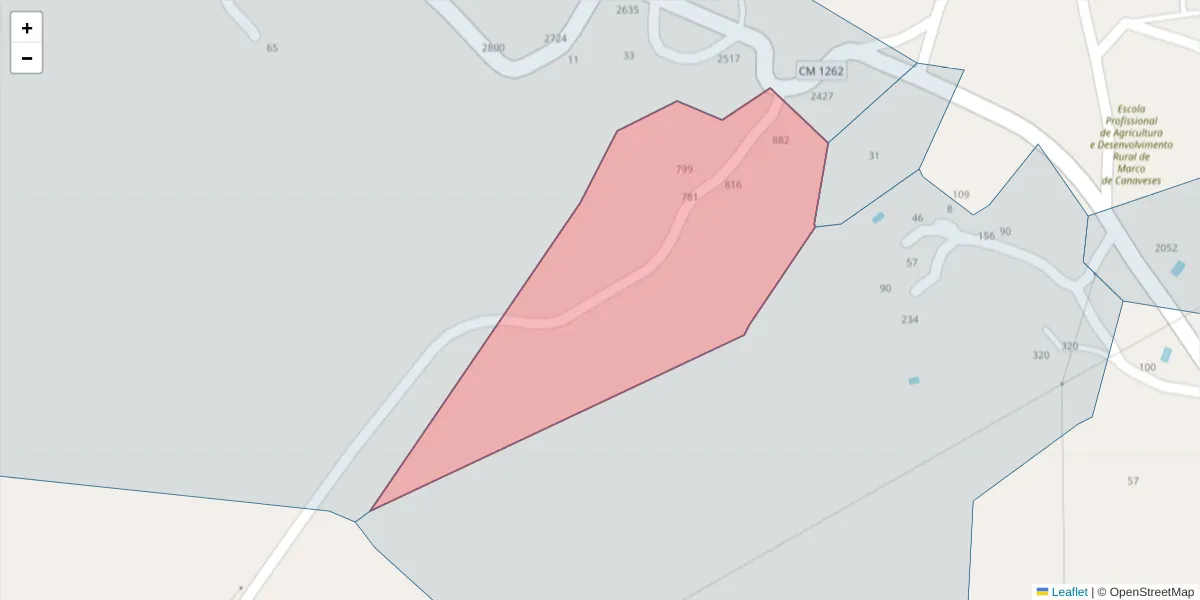 Mapa detalhado do código postal 4625-396 com limites, códigos postais vizinhos e agências dos correios