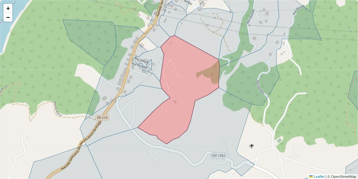 Mapa detalhado do código postal 4625-402 com limites, códigos postais vizinhos e agências dos correios