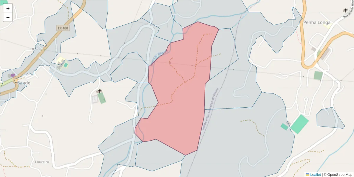 Mapa detalhado do código postal 4625-403 com limites, códigos postais vizinhos e agências dos correios