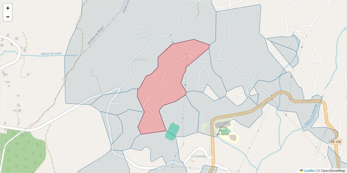 Mapa detalhado do código postal 4625-408 com limites, códigos postais vizinhos e agências dos correios