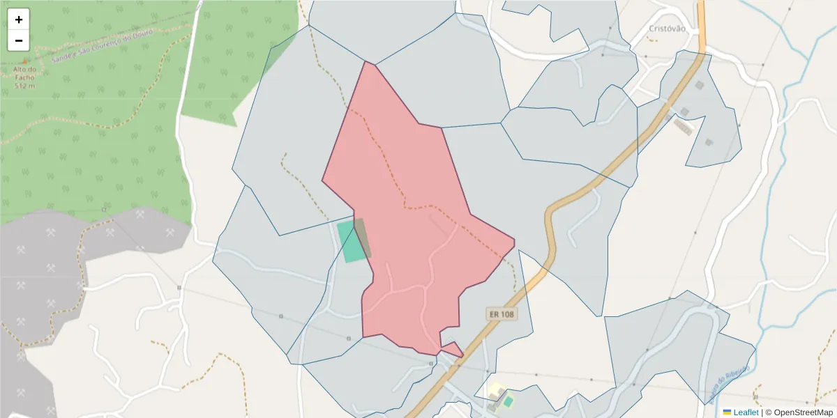 Mapa detalhado do código postal 4625-428 com limites, códigos postais vizinhos e agências dos correios
