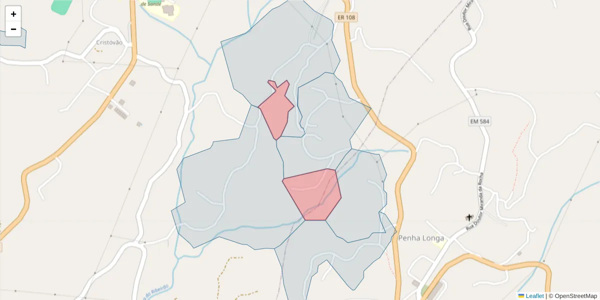 Mapa detalhado do código postal 4625-438 com limites, códigos postais vizinhos e agências dos correios