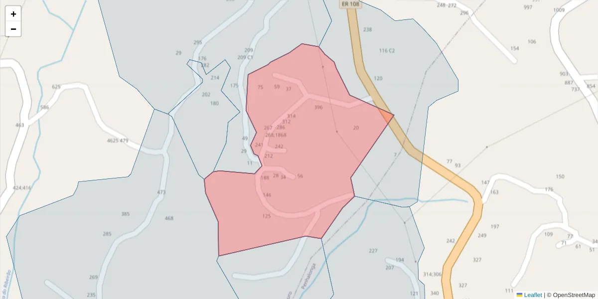 Mapa detalhado do código postal 4625-449 com limites, códigos postais vizinhos e agências dos correios