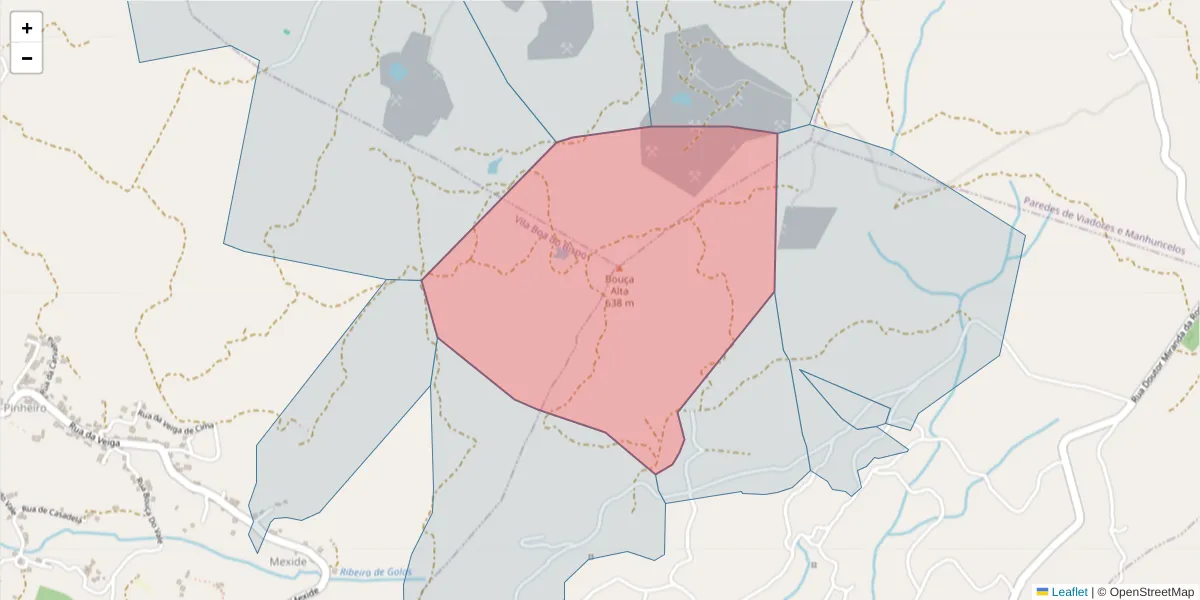 Mapa detalhado do código postal 4625-489 com limites, códigos postais vizinhos e agências dos correios