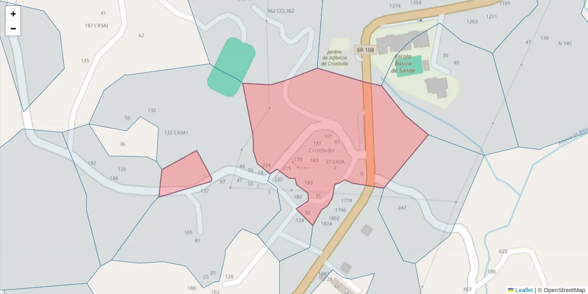 Mapa detalhado do código postal 4625-500 com limites, códigos postais vizinhos e agências dos correios