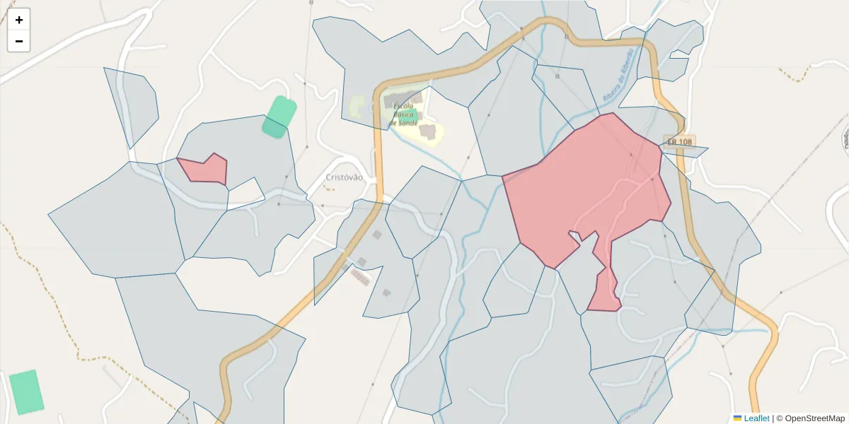 Mapa detalhado do código postal 4625-508 com limites, códigos postais vizinhos e agências dos correios