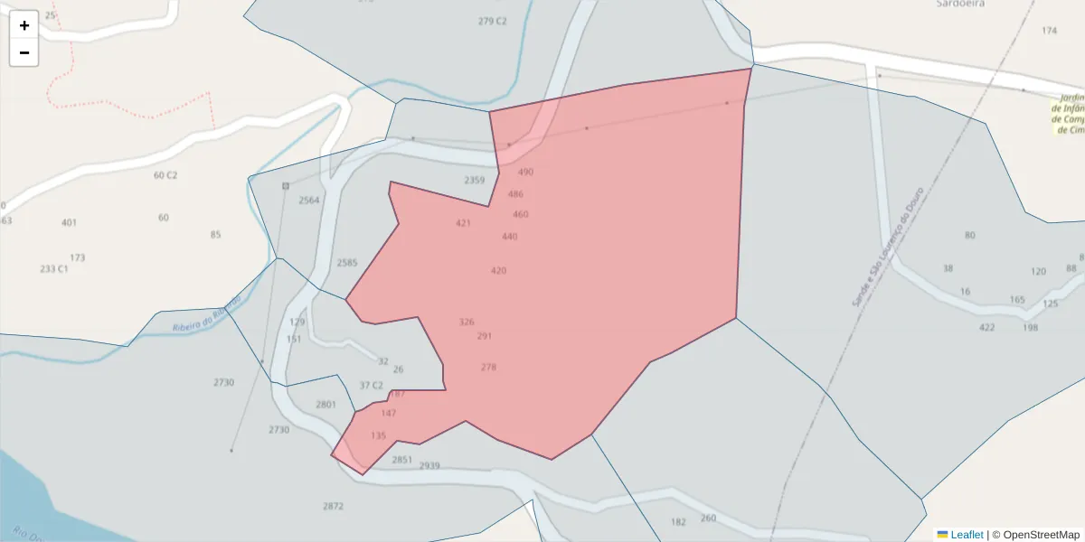 Mapa detalhado do código postal 4625-510 com limites, códigos postais vizinhos e agências dos correios