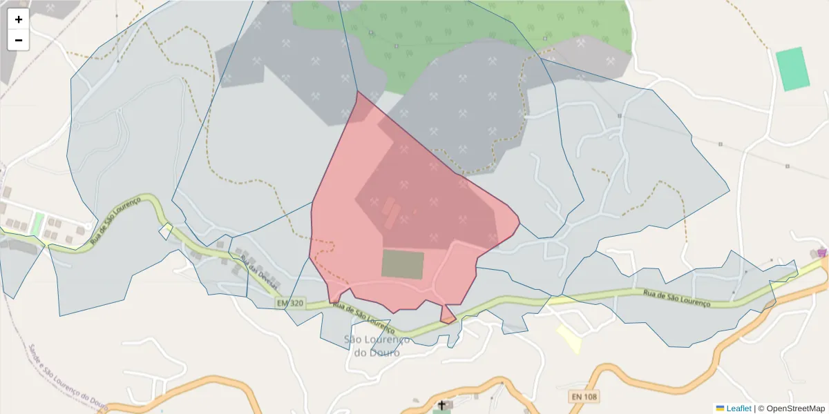 Mapa detalhado do código postal 4625-525 com limites, códigos postais vizinhos e agências dos correios