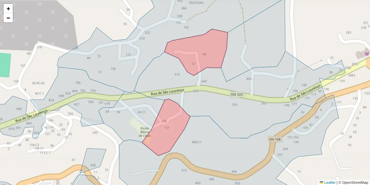 Mapa detalhado do código postal 4625-526 com limites, códigos postais vizinhos e agências dos correios