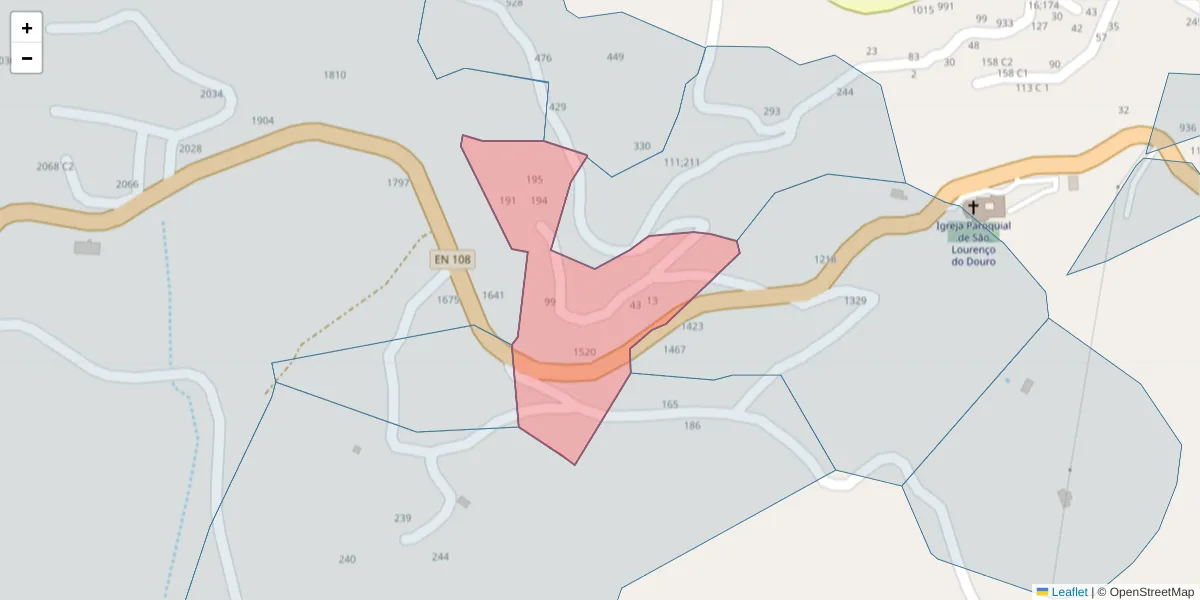 Mapa detalhado do código postal 4625-540 com limites, códigos postais vizinhos e agências dos correios